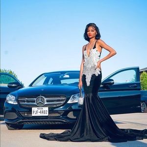 Black and silver velvet Prom dress